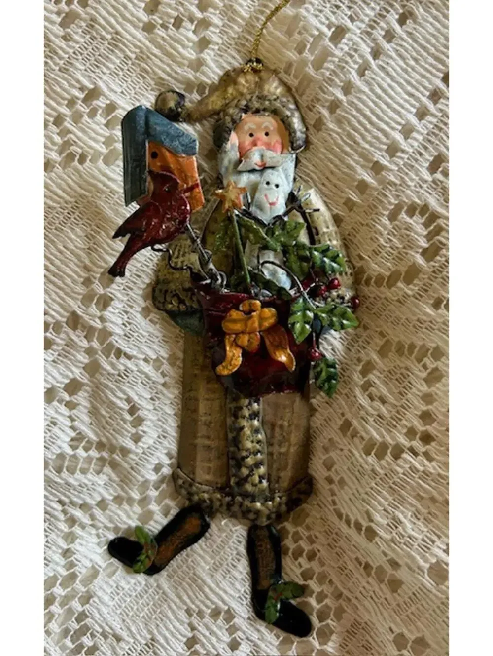 Vintage Metal Christmas Ornaments Set with Santa and Noel Sign